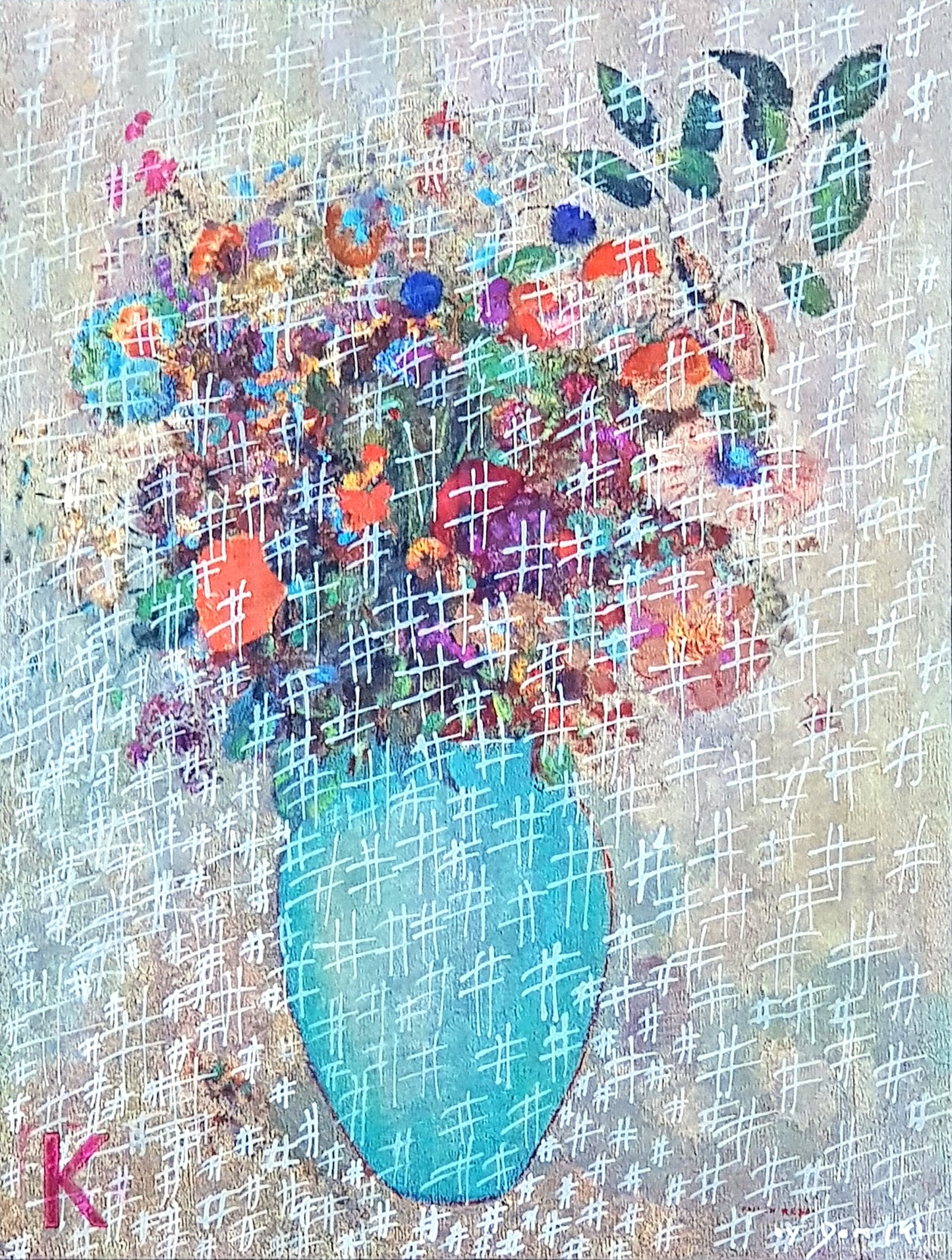 #RED1 - #Fleurs dans un vase turquoise - Odilon Redon (1912) - N° 1/1 by DomKcollage